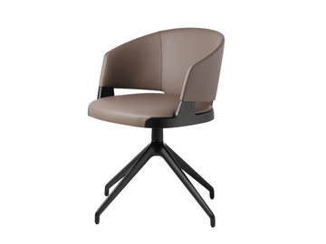 VELIS 942/PAG - Swivel trestle-based leather easy chair with armrests by Potocco