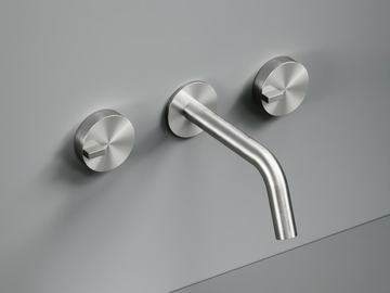 Q. 18 10V - Wall-mounted stainless steel washbasin tap by Quadrodesign