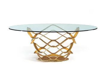 NEOLITICO - Round glass and iron dining table by Reflex
