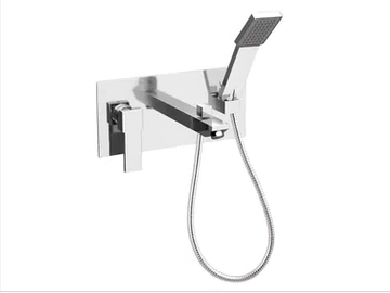 QUBIKA - Wall-mounted bathtub mixer with hand shower with plate by Remer Rubinetterie