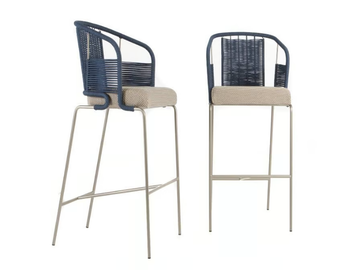 PIETRASANTA - High steel and rope stool with integrated cushion and back by Rever