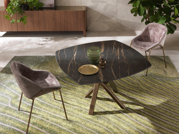 Shangai - Fixed and extending shaped round table with ceramic or wood top by RIFLESSI