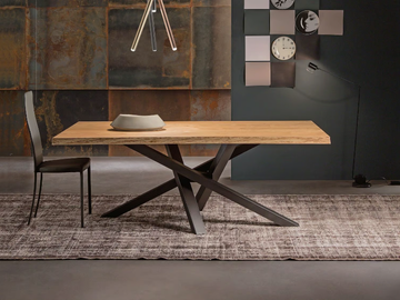 SHANGAI - Fixed and extending table with wooden top by RIFLESSI