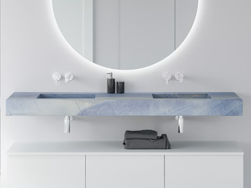 BLUE MACAUBA C2 - Wall-mounted double washbasin with integrated countertop by RILUXA