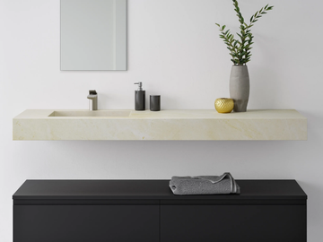 CREMA MARFIL - Wall-mounted single washbasin with integrated countertop by RILUXA