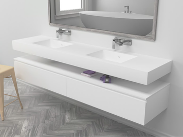 ENERGY - Wall-mounted double rectangular Corian® washbasin by RILUXA