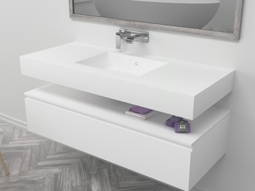ENERGY - Wall-mounted single rectangular Corian® washbasin by RILUXA