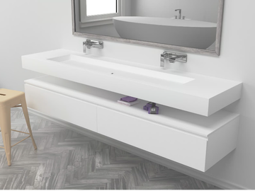 INDIANA - Wall-mounted double rectangular Corian® washbasin by RILUXA