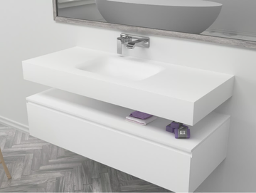 NEVADA - Wall-mounted single rectangular Corian® washbasin by RILUXA