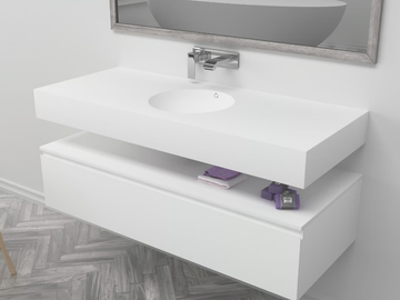 RELAX - Wall-mounted single round Corian® washbasin by RILUXA