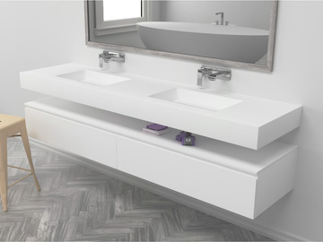 TEXAS - Wall-mounted double rectangular Corian® washbasin by RILUXA