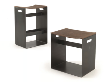 BARNEY SMALL & BIG - Stool with iron structure with seat in leather by Riva 1920