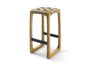 BUNGALOW BAR - Sled base high solid wood stool with footrest by Riva 1920