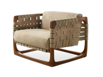 Bungalow - Leather armchair with armrests and wooden structure by Riva 1920