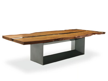KAURI CUBE - Rectangular table with Kuari solid wood and iron base by Riva 1920