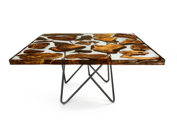 KAURI EARTH SQUARE - Square table with kauri and resin top with iron base by Riva 1920