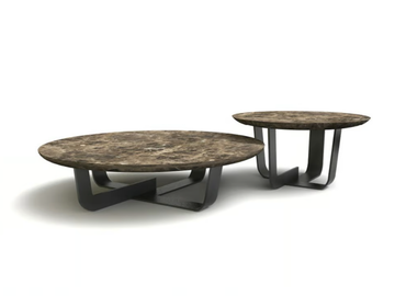 KOHI MARBLE - Low round coffee table with marble top and iron base by Riva 1920