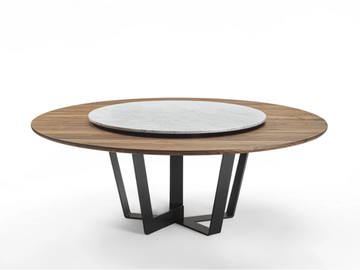 KOHI TABLE - Round solid wood table with marble Lazy Susan by Riva 1920