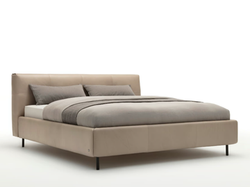 ROLF BENZ 50 - Leather double bed with upholstered headboard by Rolf Benz