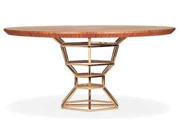 THE GRAAL - Round wood veneer table with brass base by ROYAL STRANGER