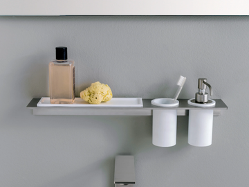 5MM - Bathroom shelf with toothbrush holder and soap dispenser by Rubinetterie Treemme