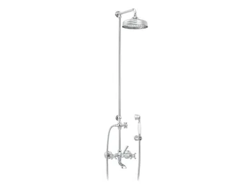 1920-1921 - Wall-mounted brass shower panel with overhead shower by RVB