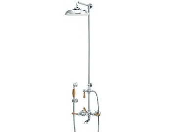 1935 WOOD - Wall-mounted brass shower panel with overhead shower by RVB