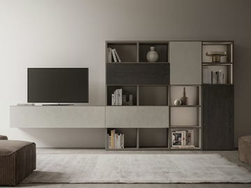 HND067 - Sectional wooden bookcase with integrated lighting by Santalucia Mobili