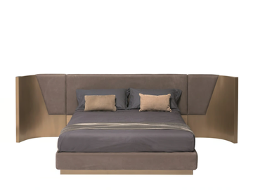 BOSTON - Leather double bed with upholstered headboard by Shake