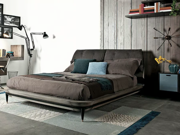 LEE - Wooden double bed with upholstered headboard by Shake