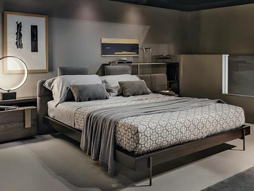 MESH - Wooden double bed with upholstered headboard by Shake