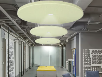 T-FRAME - Fireproof polyester fibre acoustic ceiling clouds with Integrated Lighting by Slalom