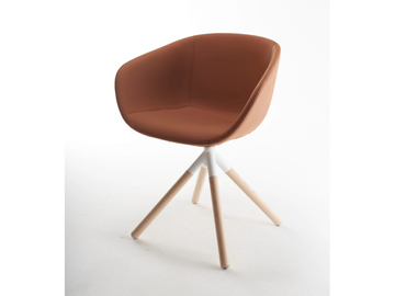 MAYA 4T UP - Trestle-based tanned leather chair with armrests by SOFTLINE 1979