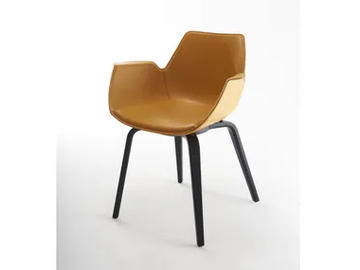 NITA A FP - Tanned leather chair with armrests and mulit-layer wood legs by SOFTLINE 1979