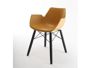 NITA A OMC IRON - Tanned leather chair with armrests and wood and metal legs by SOFTLINE 1979