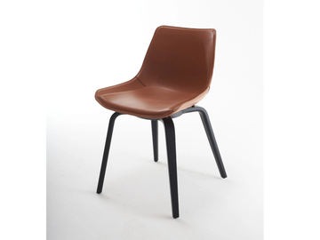 NITA C FP - Tanned leather chair with multi-layer wood legs by SOFTLINE 1979
