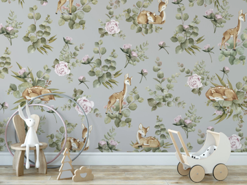 Bambi feat Eucalyptus - Kids wallpaper with floral pattern by Studijo