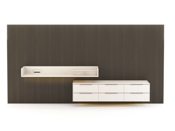 LANDFORM - Wall-mounted wood veneer storage wall with secretary desk by Stylish Club