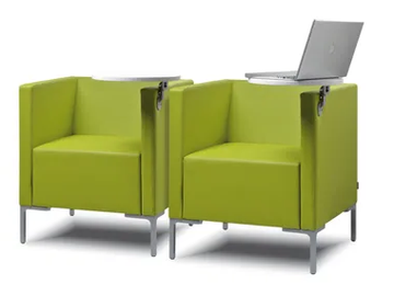 CUBIS 640 - Upholstered fabric armchair with armrests with table by TALIN