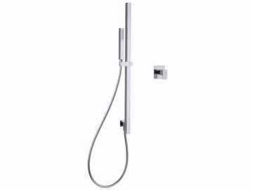 Square-section sliding bar - Wall-mounted brass shower panel with hand shower by Tender rain