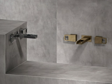 EDGE - 3 hole wall-mounted waterfall washbasin tap by The Watermark Collection