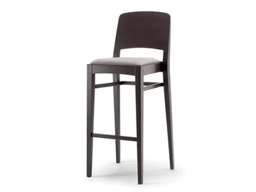 KYOTO - Solid wood stool with back with integrated cushion by Tirolo