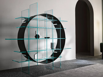 PARADIGMA - Freestanding double-sided plate and glass bookcase by Tonelli Design