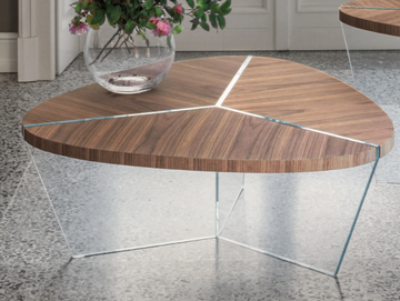 AIDA - Low triangular wood and glass coffee table by Tonin Casa