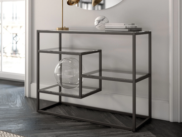 SQUARE - Rectangular glass and marble console table with shelving by Tremolada
