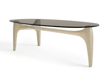 KYAMAN - Oval coffee table with marble base and glass top by TRNK