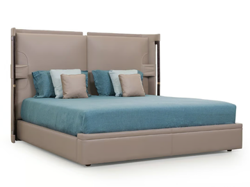 ECLIPSE - Leather double bed with upholstered headboard by Turri