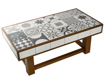 CEMENTINE - Rectangular stone coffee table with wooden base by Valmori
