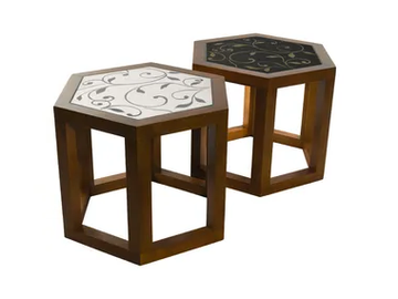 LE CRETE DAMASCO - Hexagonal stone coffee table with wooden base by Valmori