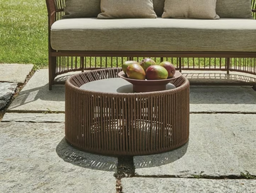 TIBIDABO - Round coffee table with synthetic fiber weaving, glass top by Varaschin